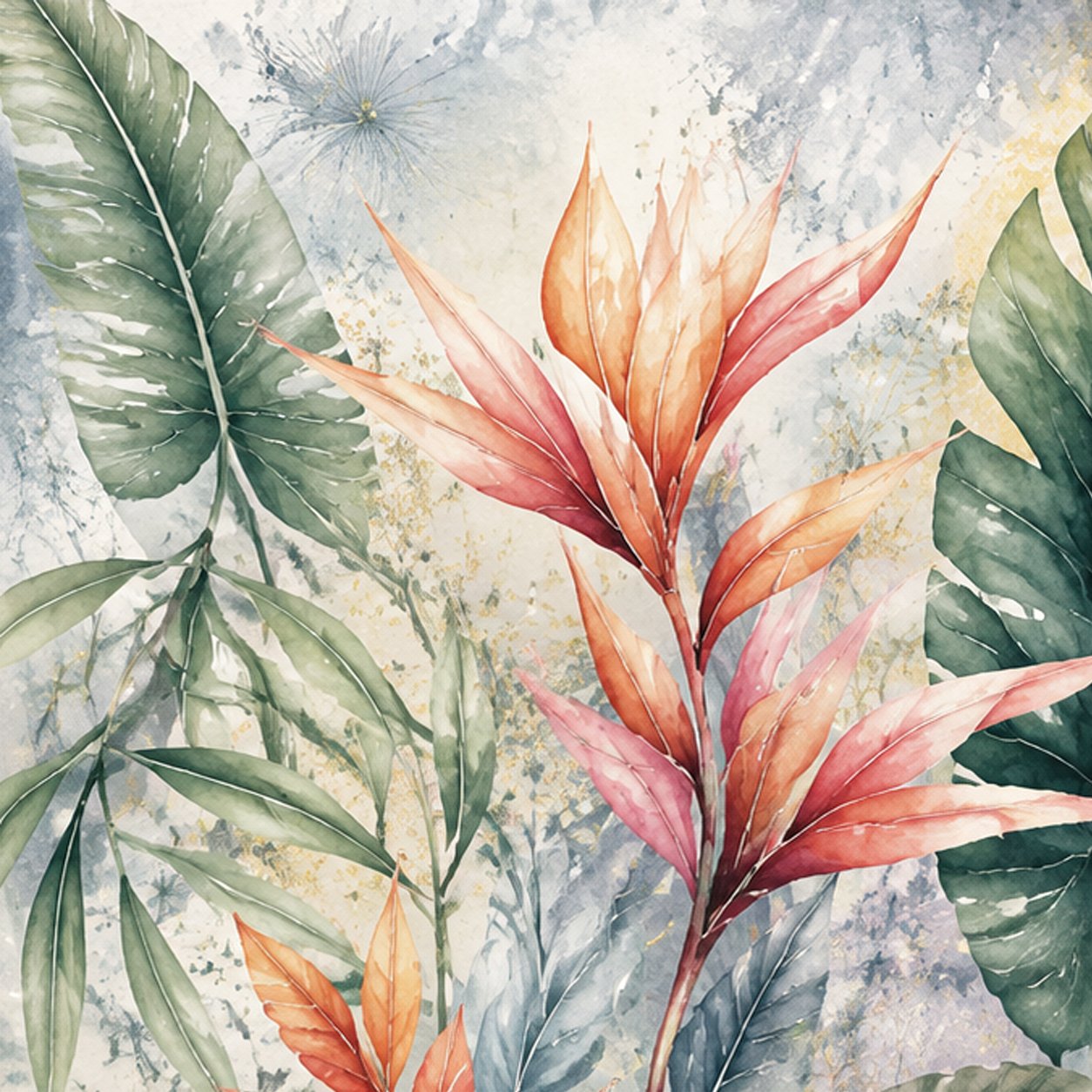 Watercolor Tropical Botanical Wallpaper | Luxury Floral Leaf Wall Mural thumb 4