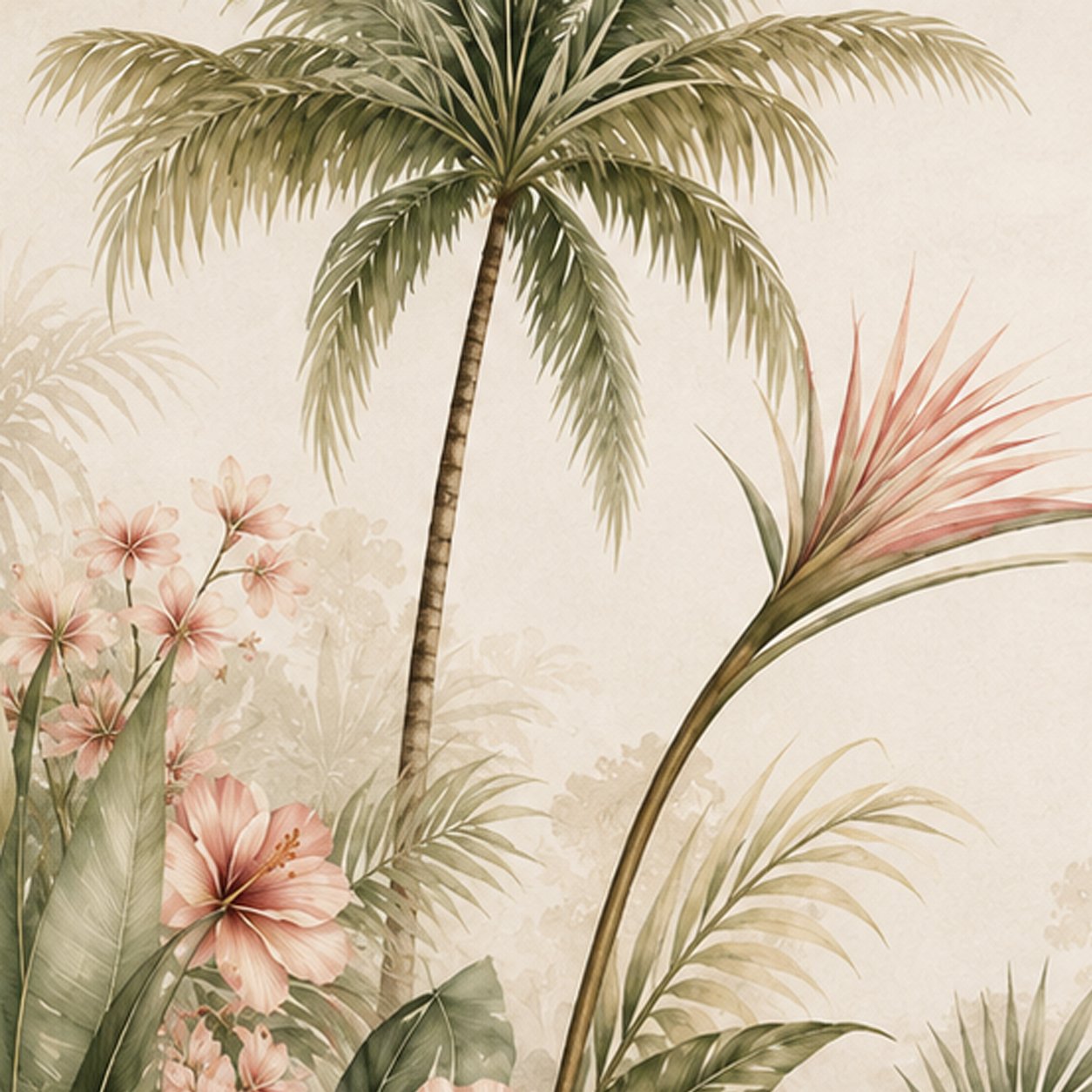 Vintage Tropical Hibiscus Wallpaper | Elegant Botanical Wall Mural thumb 2