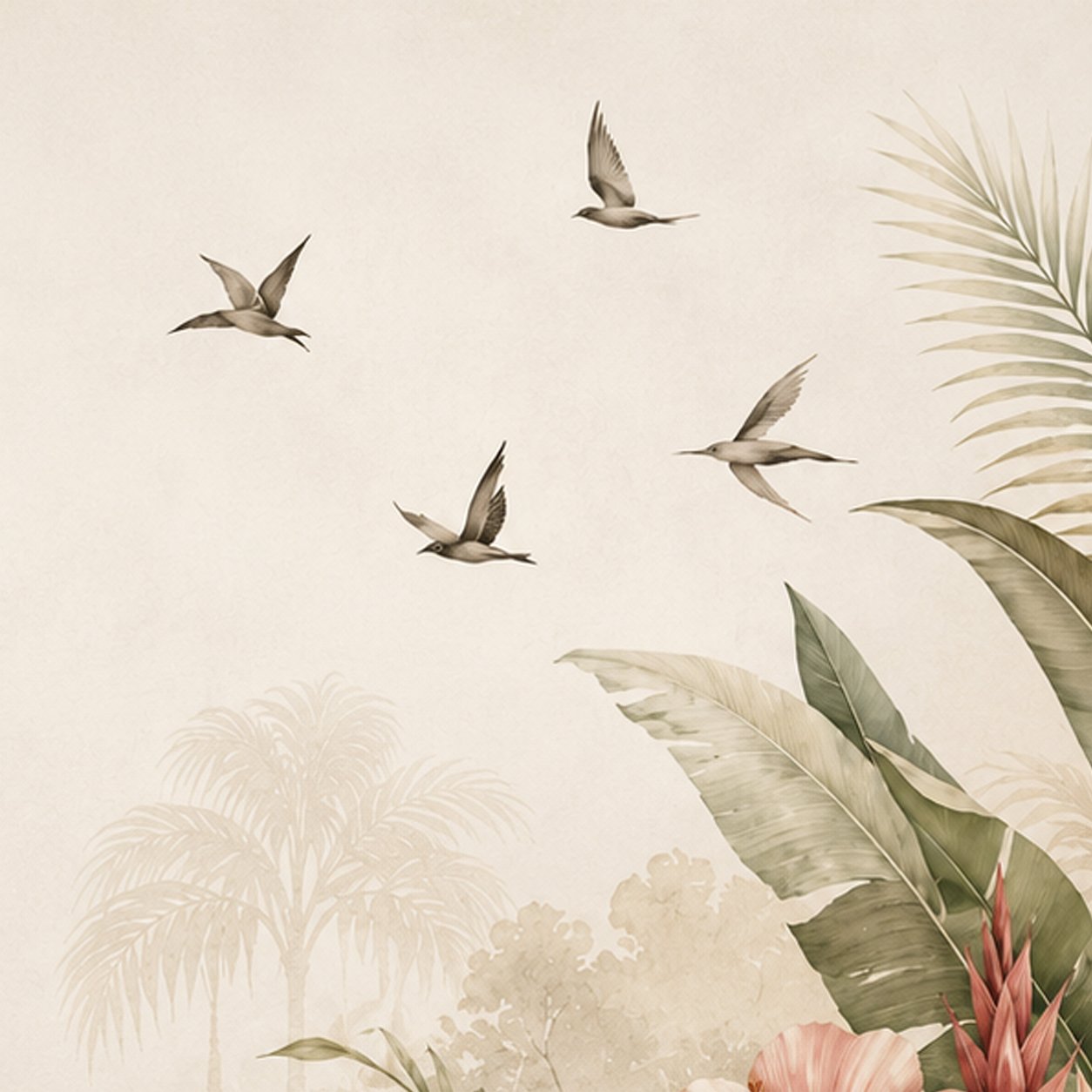 Vintage Tropical Hibiscus Wallpaper | Elegant Botanical Wall Mural thumb 3