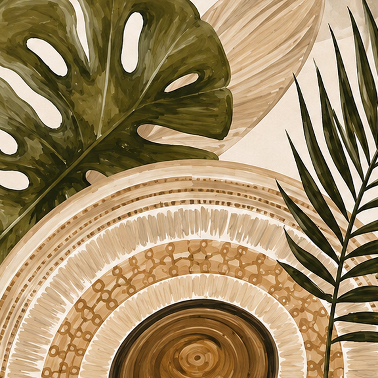 Boho Tropical Rattan Wallpaper | Neutral Botanical Wall Mural thumb 2