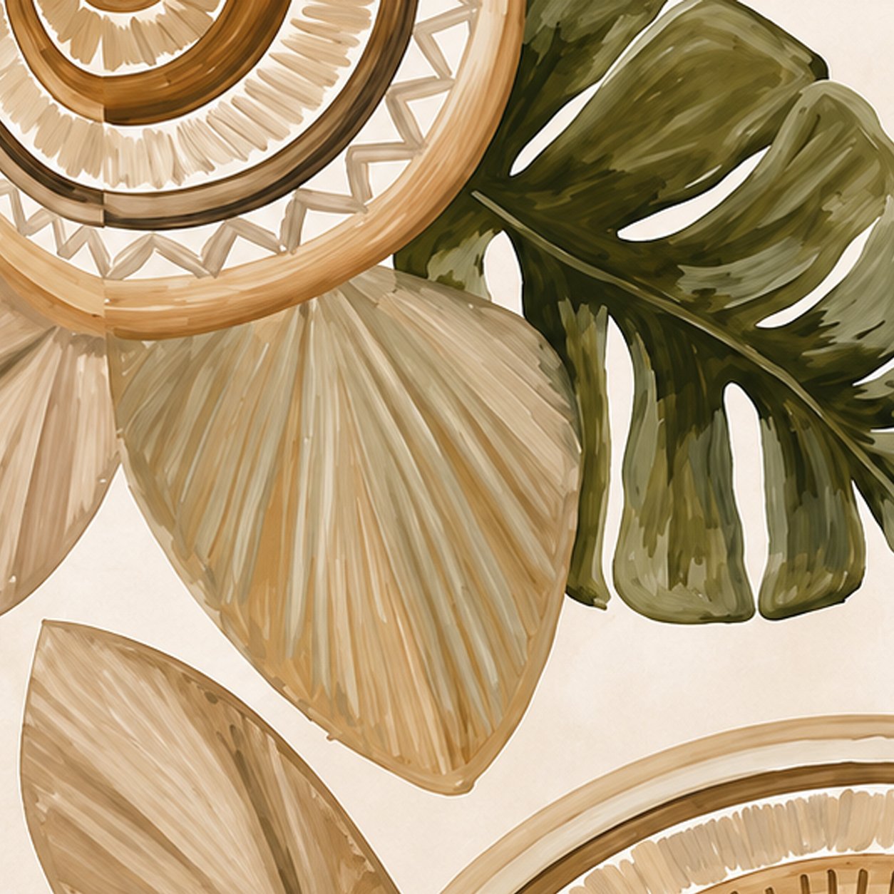 Boho Tropical Rattan Wallpaper | Neutral Botanical Wall Mural thumb 3