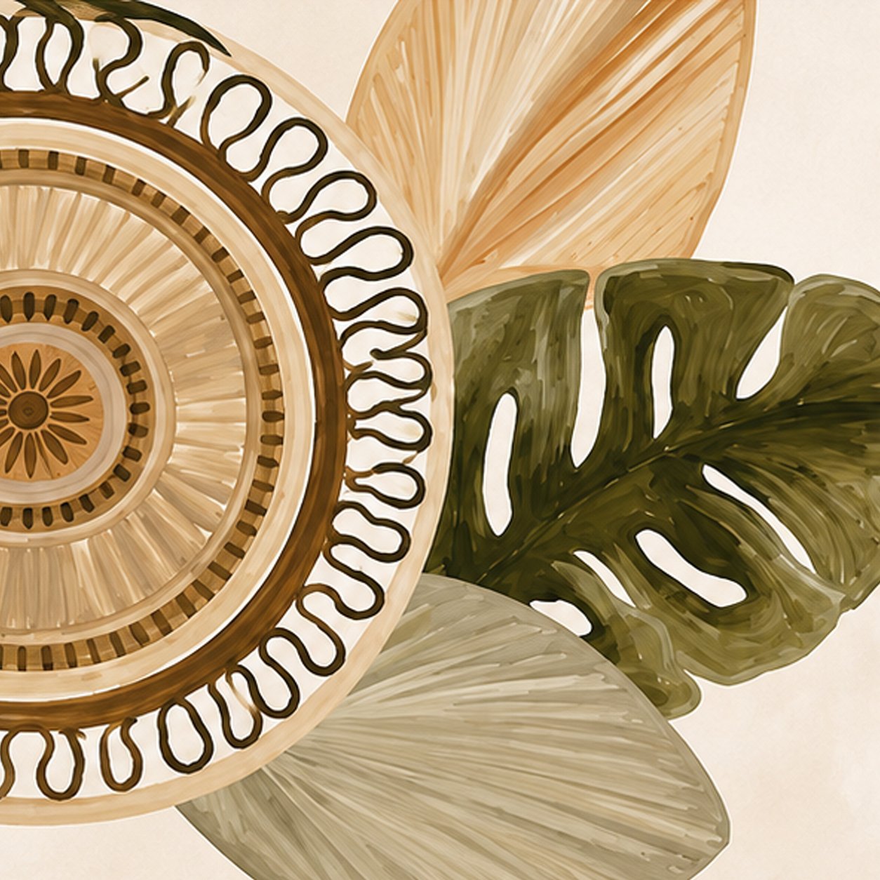 Boho Tropical Rattan Wallpaper | Neutral Botanical Wall Mural thumb 4