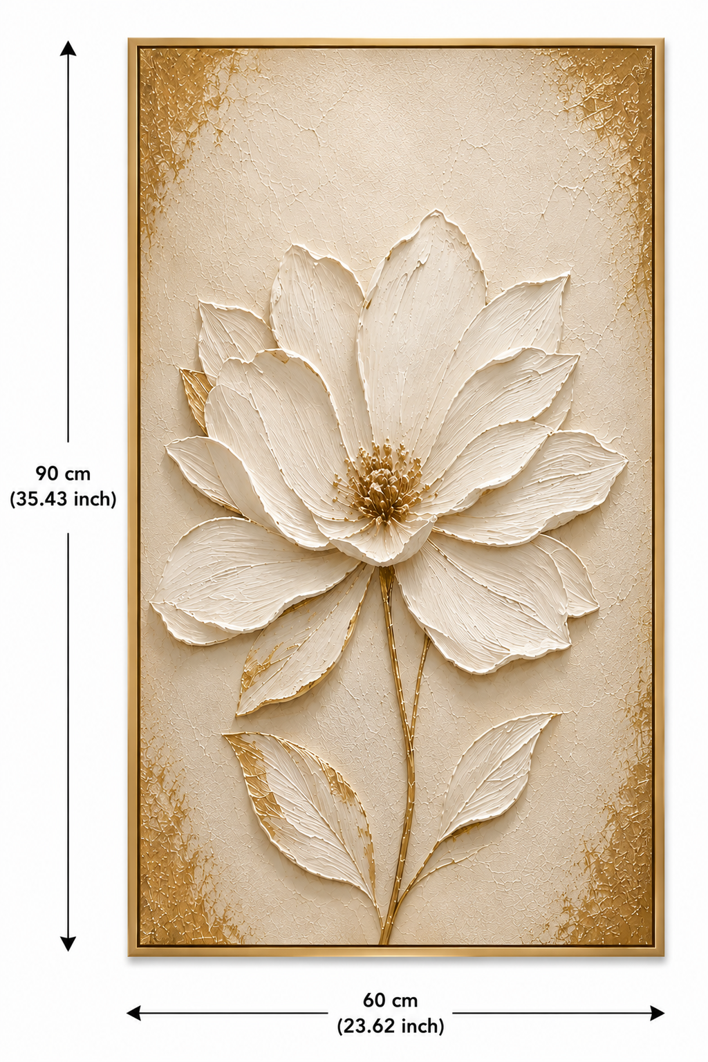 Luxury 3D Textured White Floral Canvas Wall Art with Gold Accents thumb 2