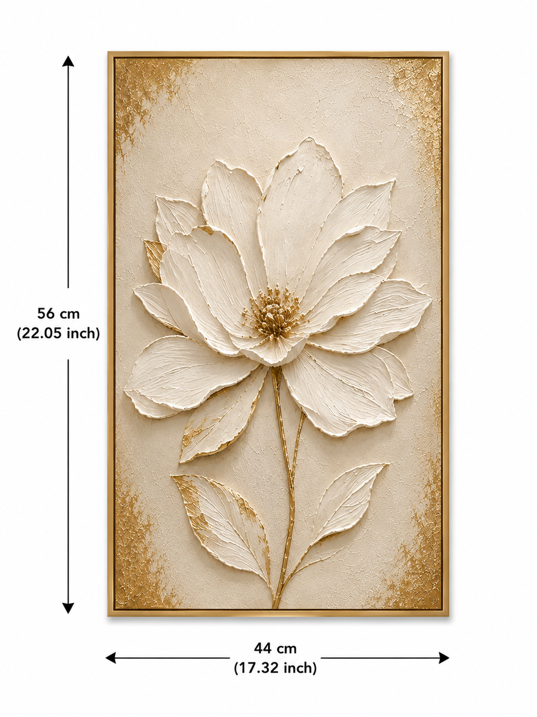 Luxury 3D Textured White Floral Canvas Wall Art with Gold Accents thumb 3