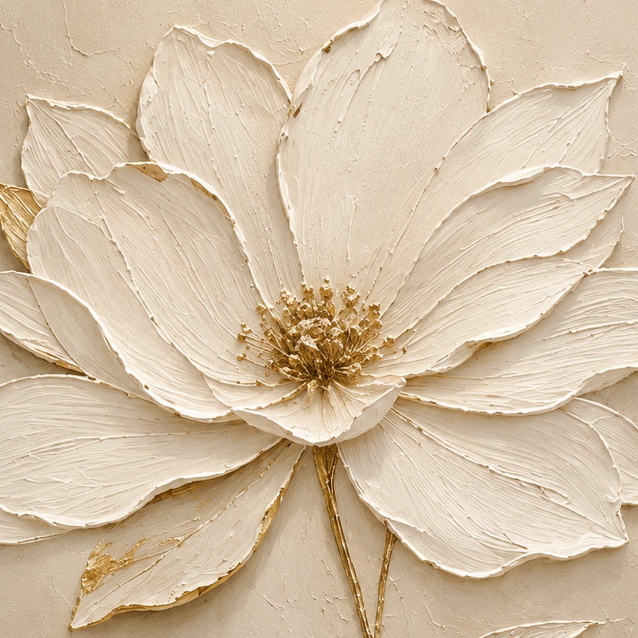 Luxury 3D Textured White Floral Canvas Wall Art with Gold Accents thumb 4