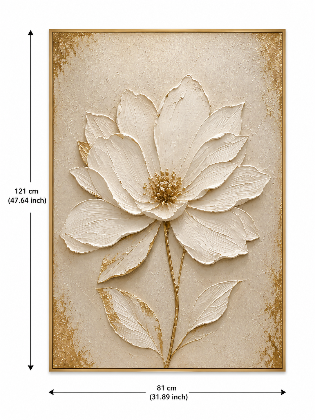Luxury 3D Textured White Floral Canvas Wall Art with Gold Accents thumb 5