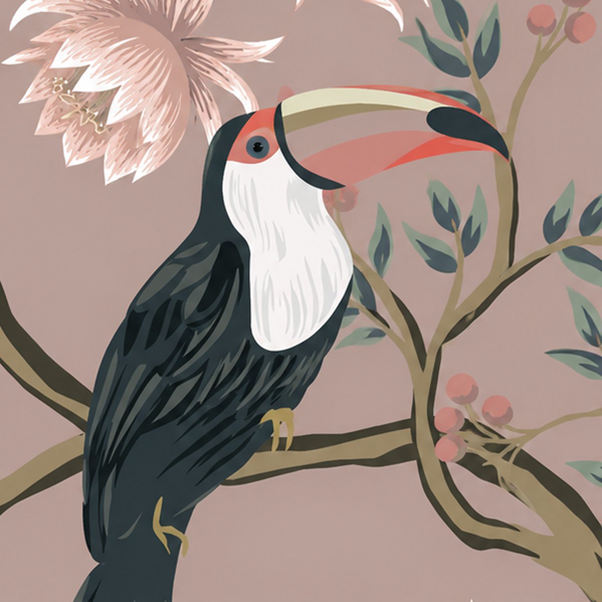 Blush Tropical Toucan & Cockatoo Botanical Wallpaper thumb 4