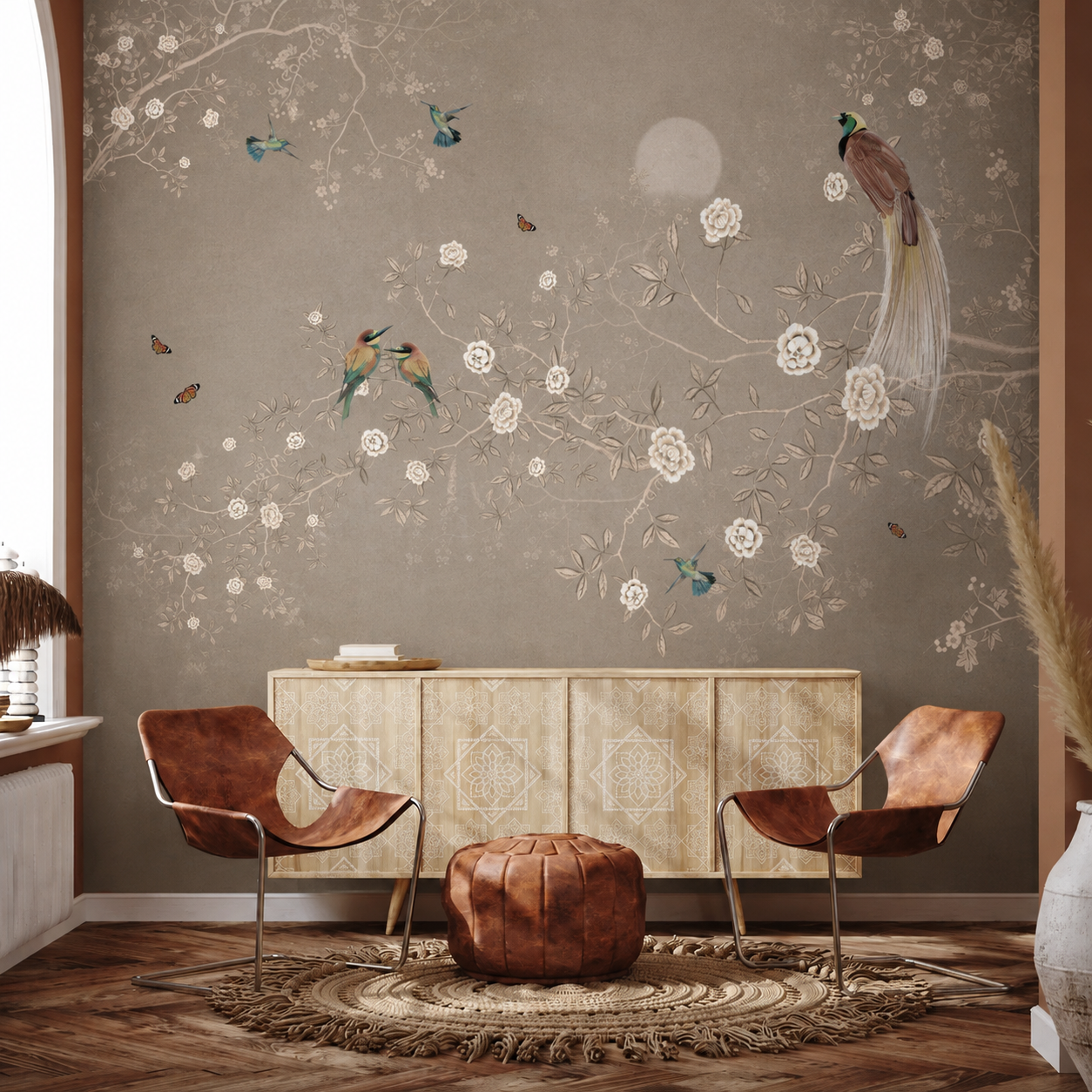 Vintage Oriental Bird & Blossom Wallpaper – Luxury Botanical Wall Mural thumb 2