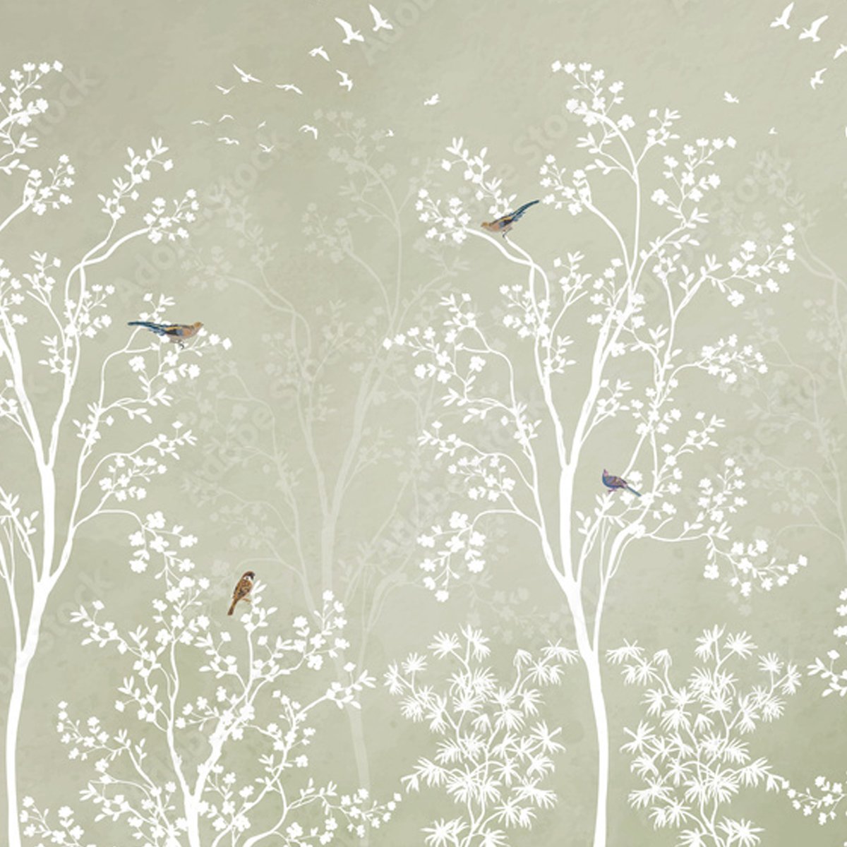 Whispering White Forest Birds Wallpaper thumb 3