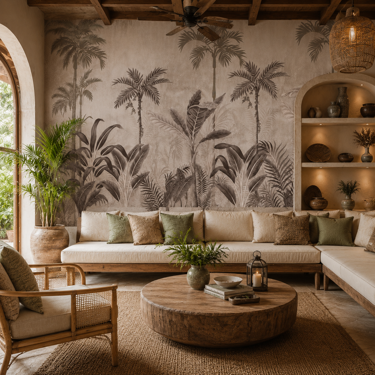 Vintage Tropical Palm Botanical Wallpaper – Luxury Monochrome Wall Mural thumb 2