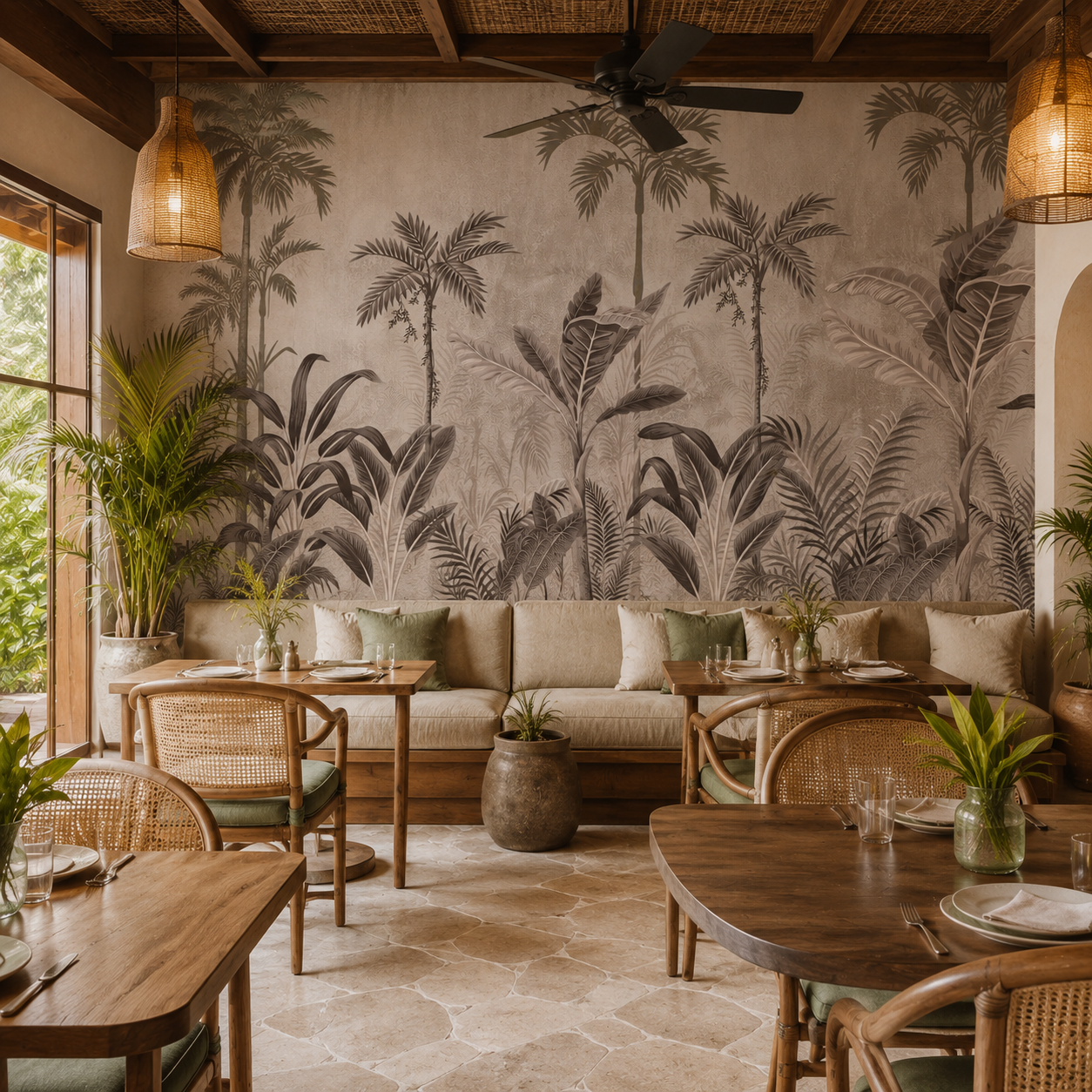 Vintage Tropical Palm Botanical Wallpaper – Luxury Monochrome Wall Mural thumb 3