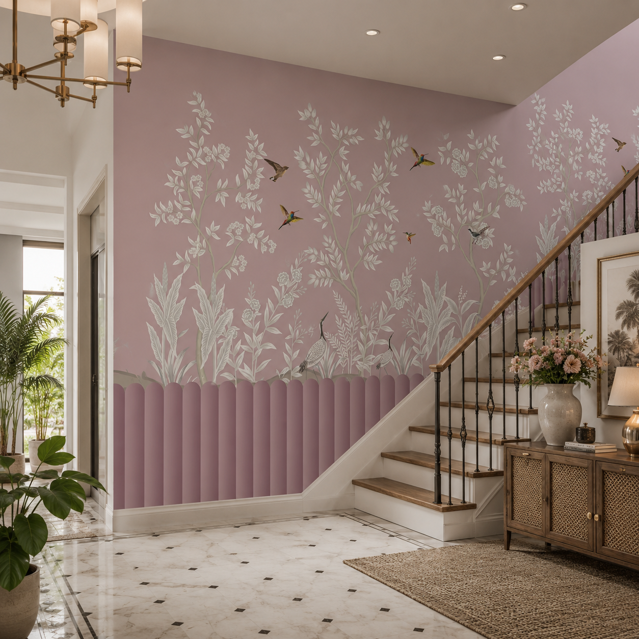 Blush Garden Birds Botanical Wallpaper – Luxury Floral Wall Mural thumb 3