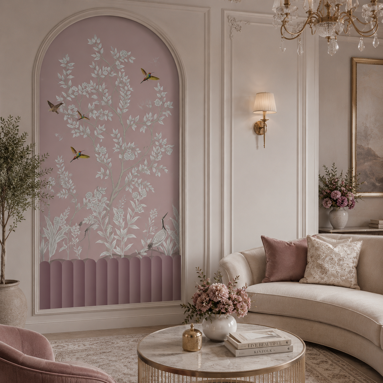 Blush Garden Birds Botanical Wallpaper – Luxury Floral Wall Mural thumb 4