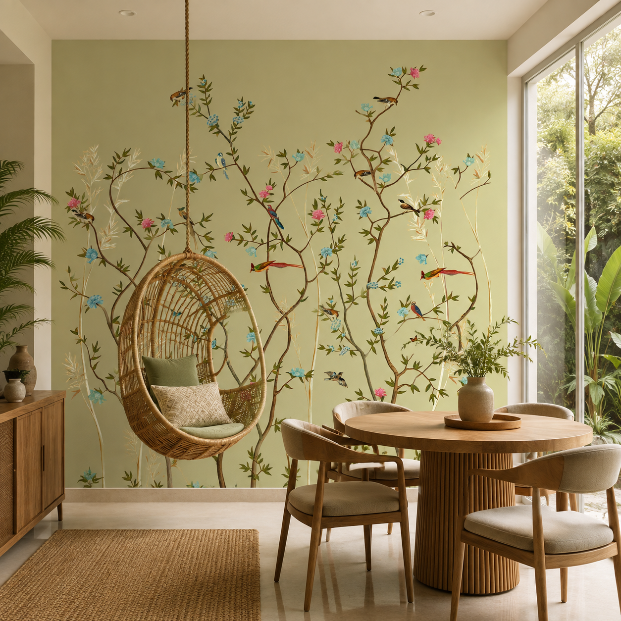 Sky Blue Botanical Birds Wallpaper – Luxury Nature Wall Mural thumb 3