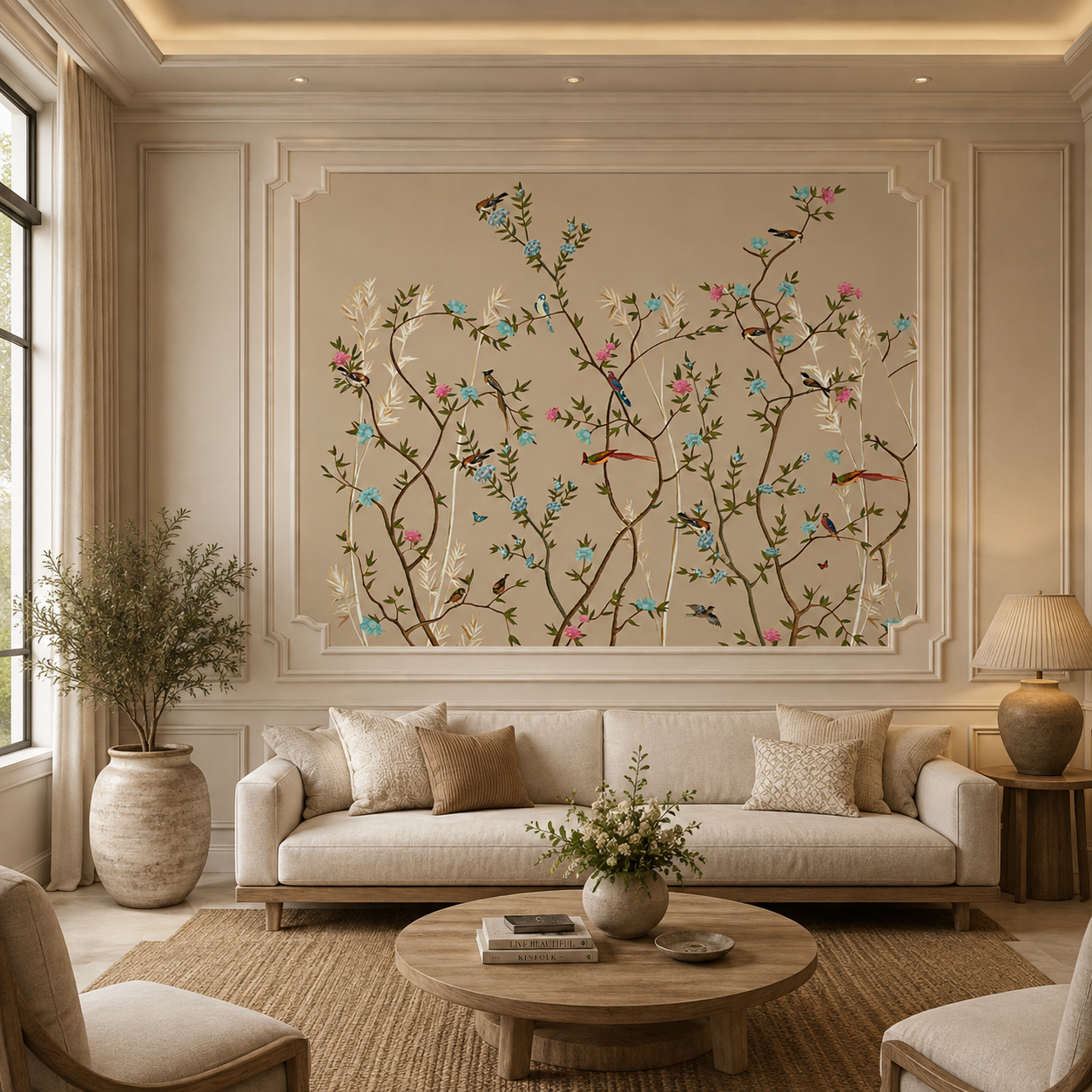 Sky Blue Botanical Birds Wallpaper – Luxury Nature Wall Mural thumb 4