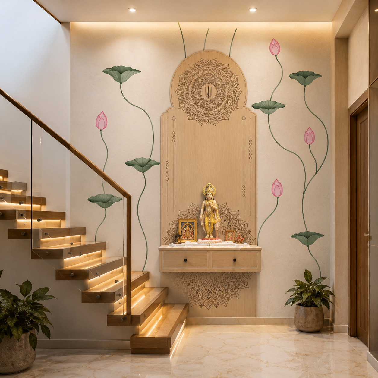 Sacred Lotus Mandala Temple Wallpaper | Premium Spiritual Wall Mural thumb 3
