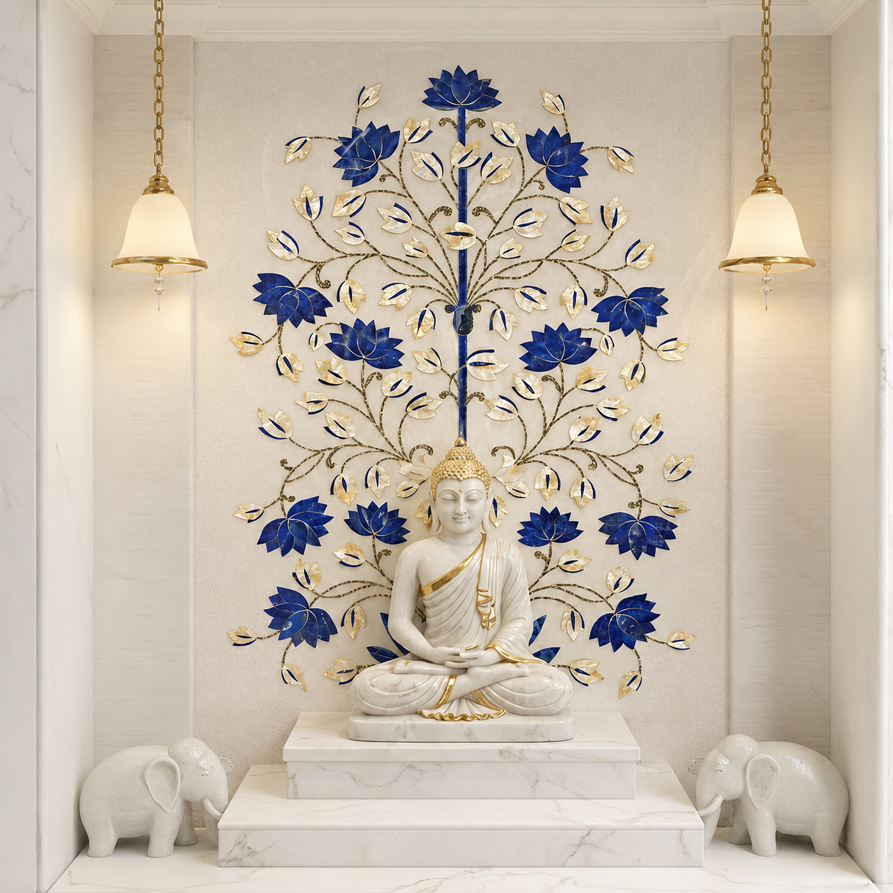 Blue Lotus Tree Temple Wallpaper | Luxury Spiritual Wall Mural thumb 2