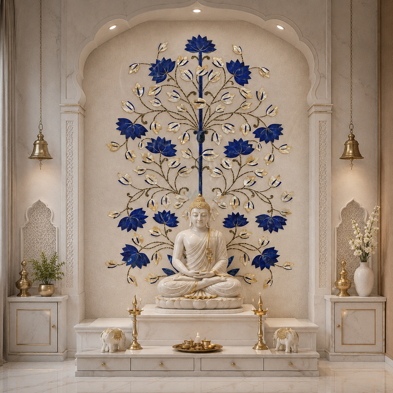 Blue Lotus Tree Temple Wallpaper | Luxury Spiritual Wall Mural thumb 3