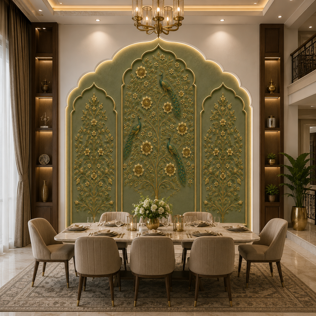 Luxury Peacock Arch Wallpaper – Sage Green Floral Wall Mural thumb 3