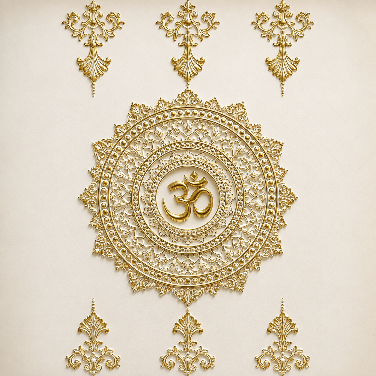 Luxury Gold Embossed Om Mandala Wallpaper | Premium Spiritual Wall Mural thumb 2