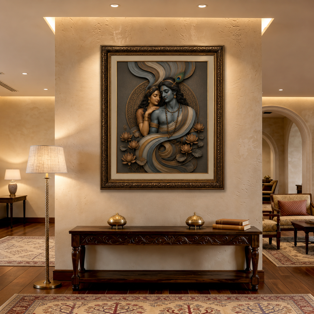 Divine Radha Krishna 3D Stone Relief Framed Wall Art thumb 2