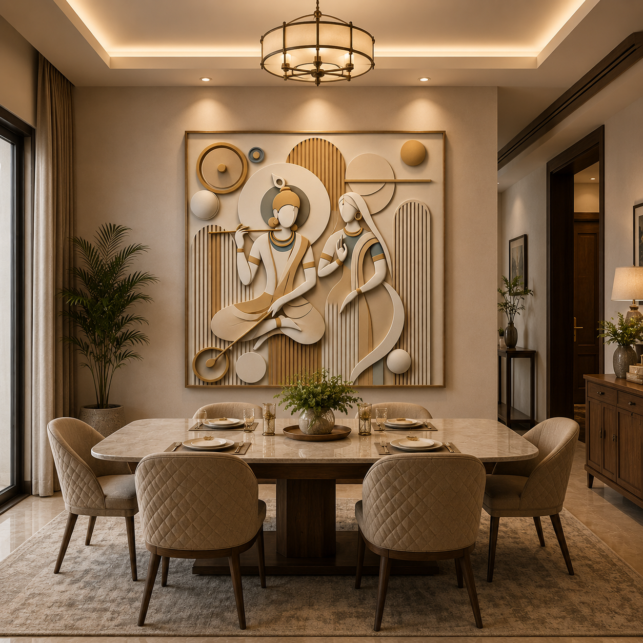 Modern Radha Krishna 3D Relief Wall Art Painting | Luxury Spiritual Framed Artwork thumb 4