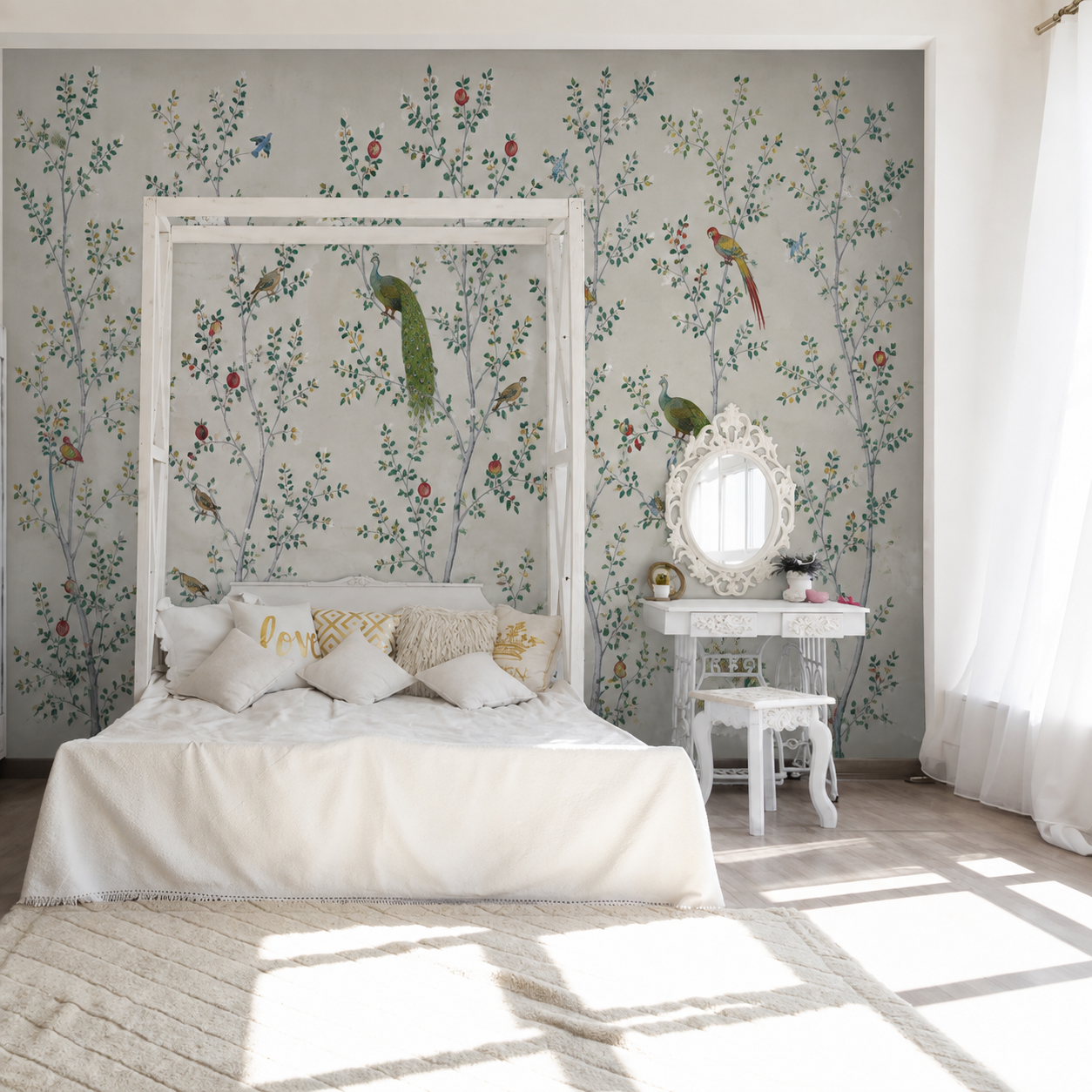 Luxury Chinoiserie Peacock & Botanical Wallpaper – Premium Nature Wall Mural thumb 3