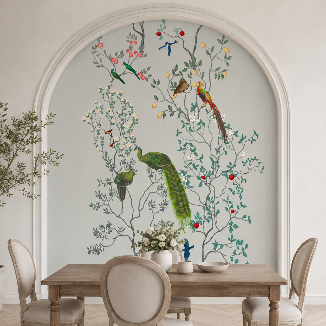 Luxury Chinoiserie Peacock & Botanical Wallpaper – Premium Nature Wall Mural thumb 4