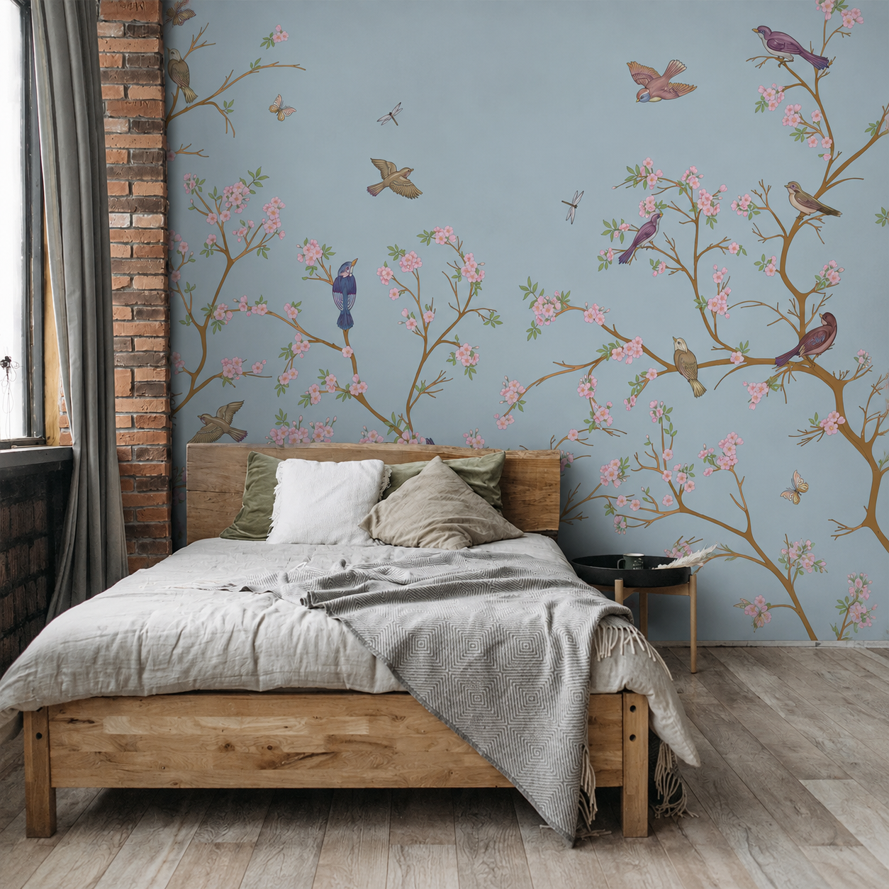 Cherry Blossom Birds Chinoiserie Wallpaper – Luxury Botanical Wall Mural thumb 2