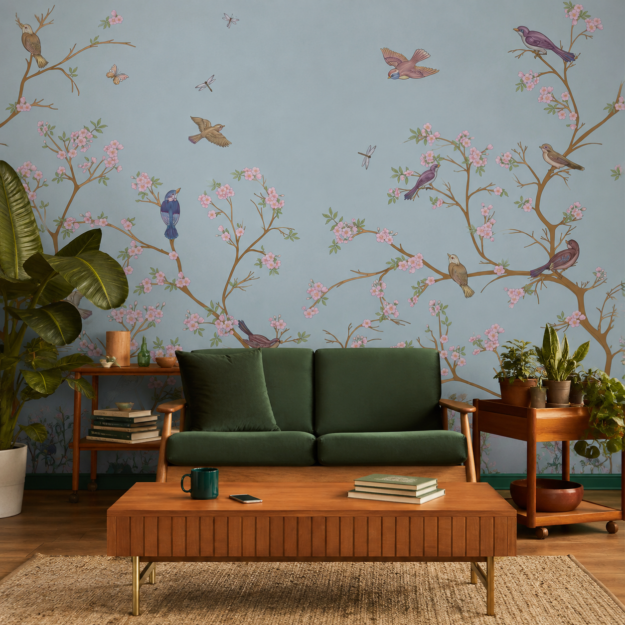 Cherry Blossom Birds Chinoiserie Wallpaper – Luxury Botanical Wall Mural thumb 3