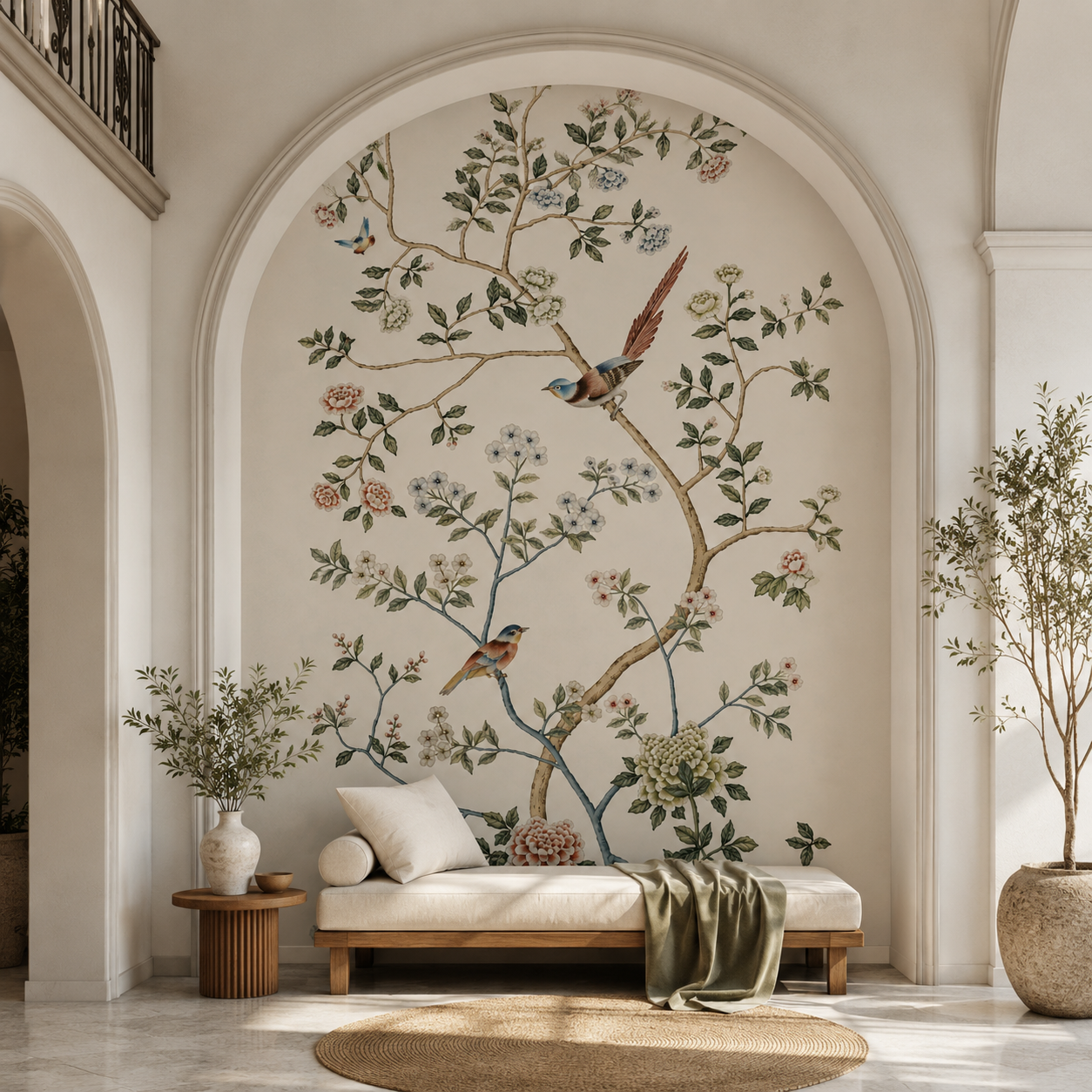 Elegant Chinoiserie Floral & Bird Wallpaper – Luxury Botanical Wall Mural thumb 2