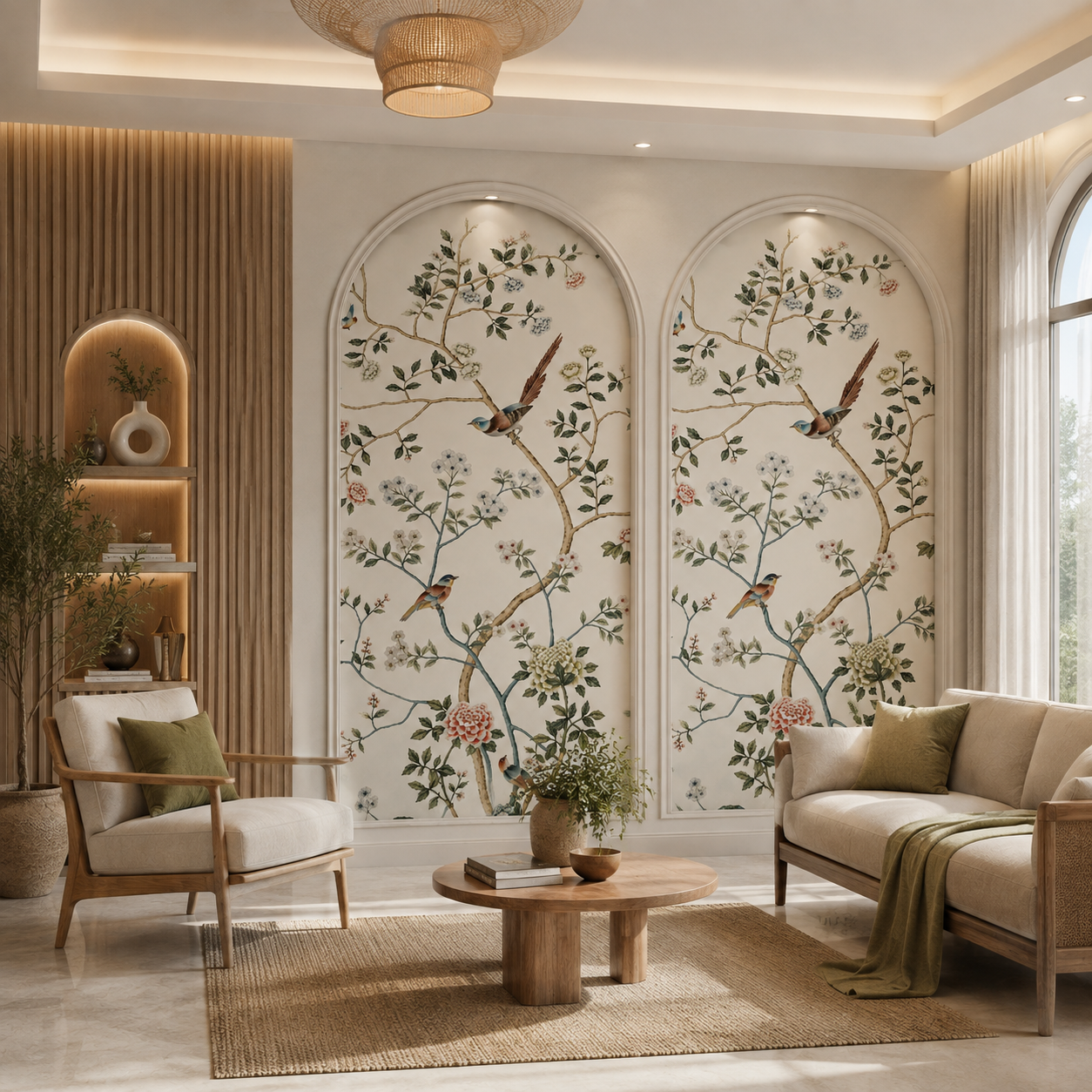Elegant Chinoiserie Floral & Bird Wallpaper – Luxury Botanical Wall Mural thumb 3