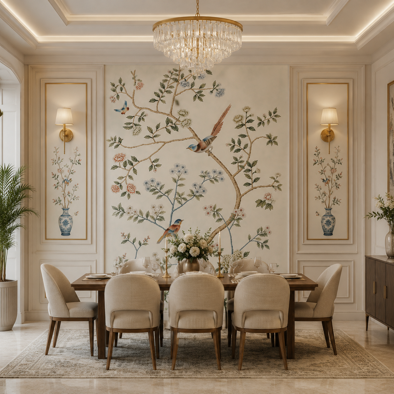 Elegant Chinoiserie Floral & Bird Wallpaper – Luxury Botanical Wall Mural thumb 4