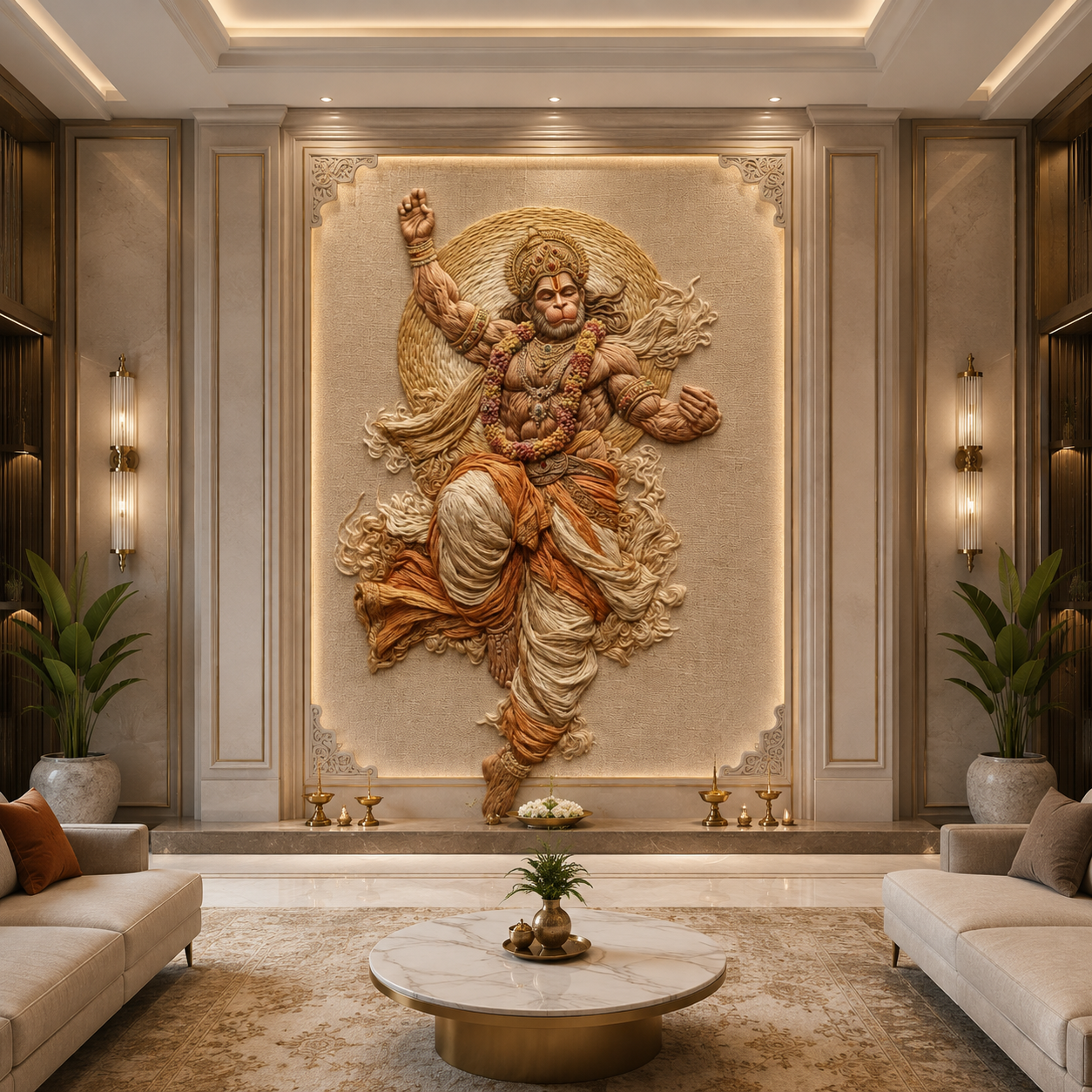 Golden 3D Meditating Hanuman Wall Mural | Luxury Spiritual Wallpaper thumb 2