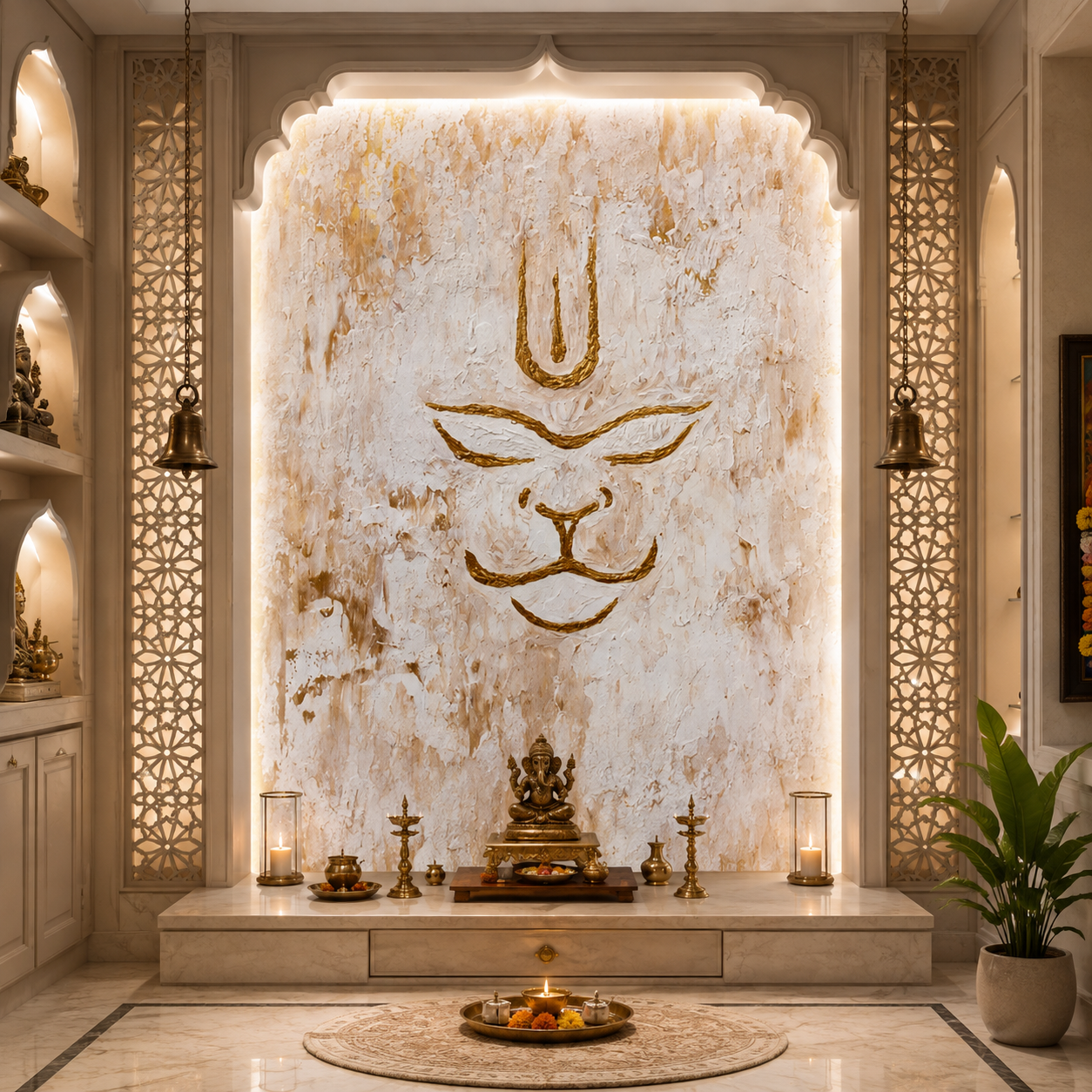 Golden 3D Meditating Hanuman Wall Mural | Luxury Spiritual Wallpaper thumb 3