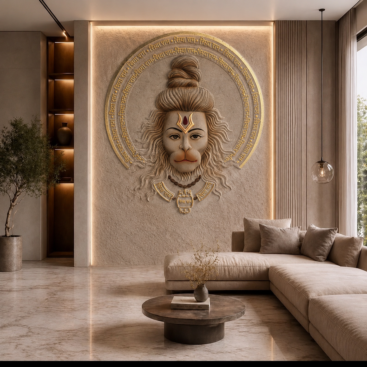 Golden 3D Meditating Hanuman Wall Mural | Luxury Spiritual Wallpaper thumb 4