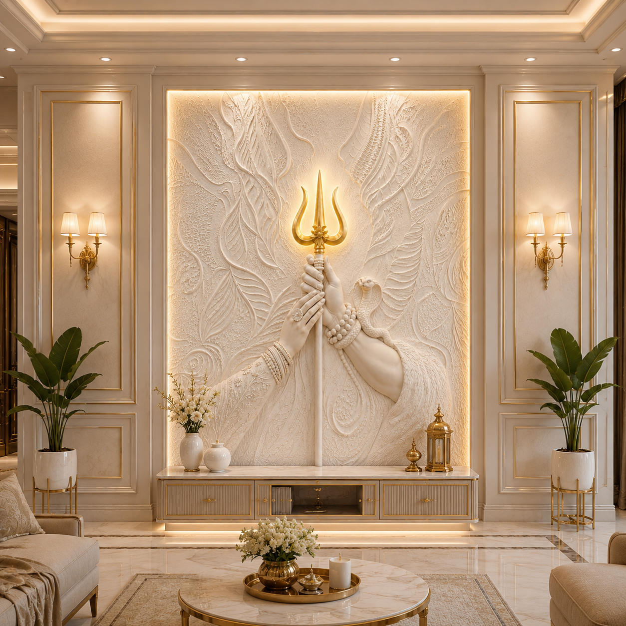 Divine Trishul 3D Emboss Wallpaper | Luxury Shiva-Inspired Wall Mural thumb 2