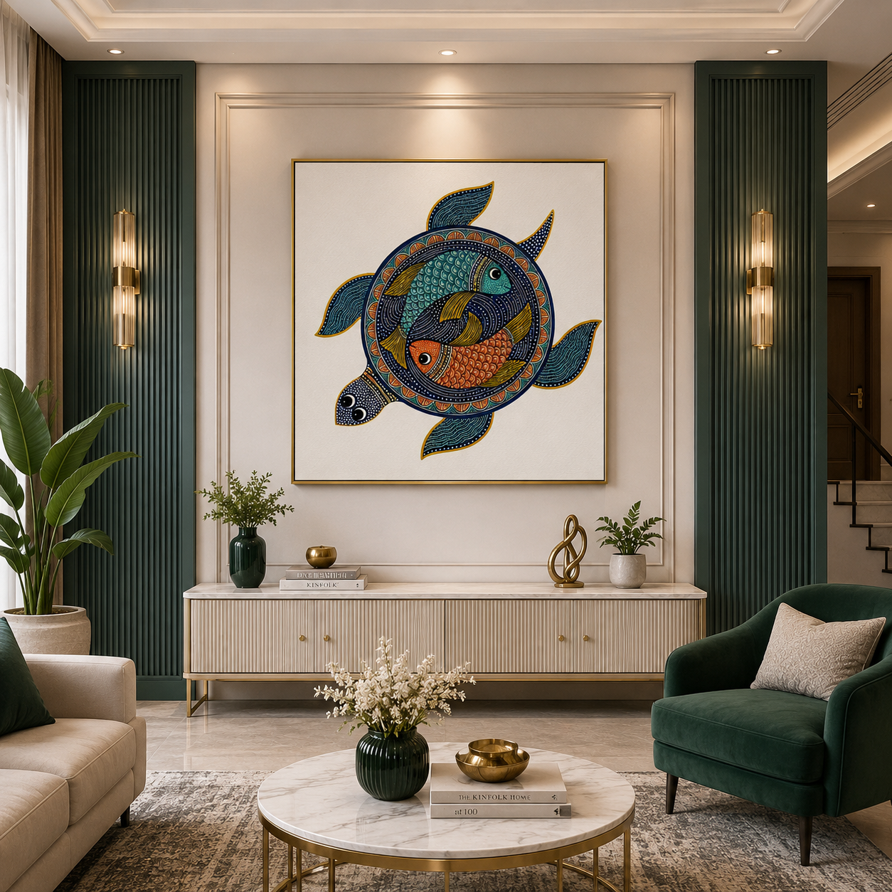 Madhubani Turtle & Fish Wall Art Painting Madhubani Turtle Wall Painting thumb 2