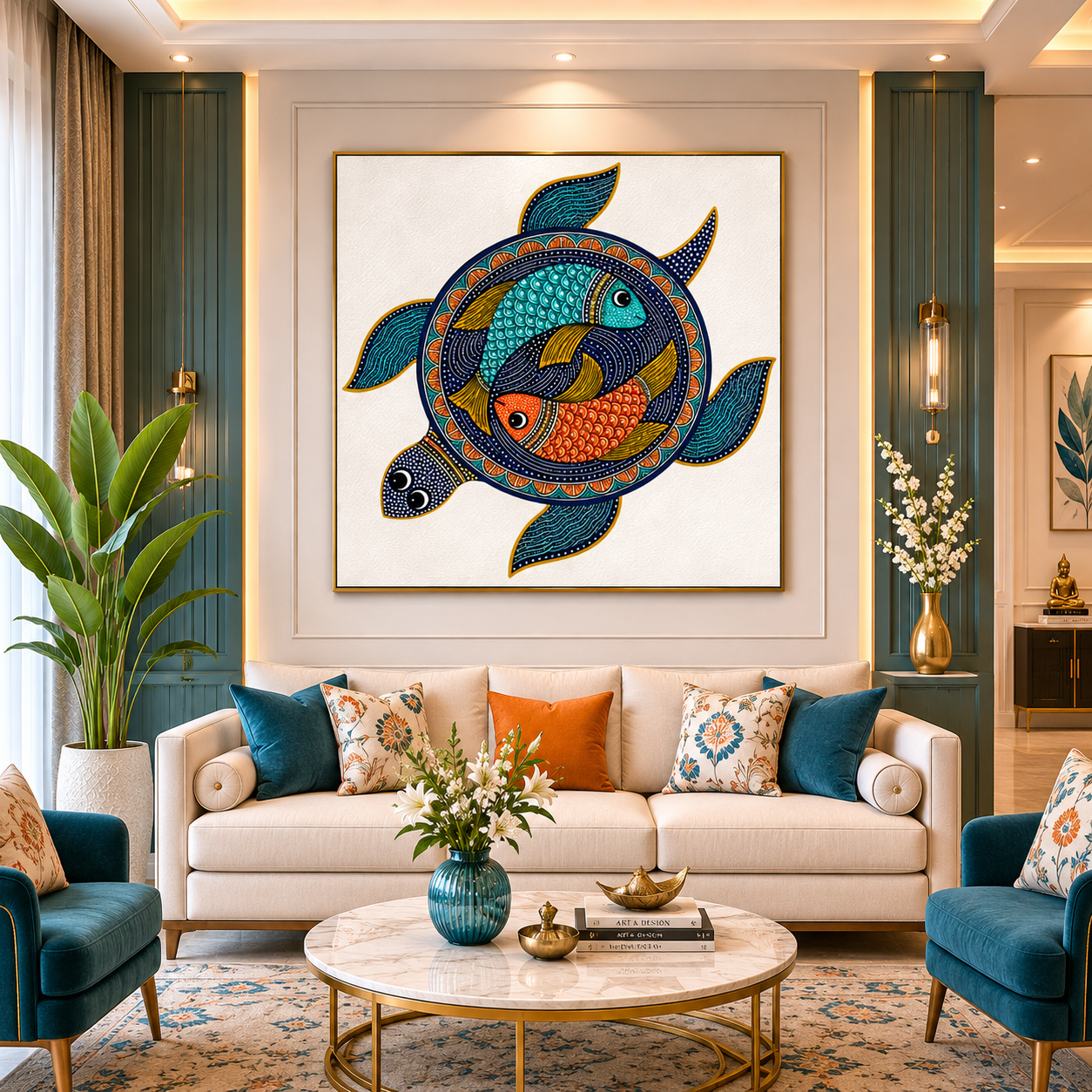 Madhubani Turtle & Fish Wall Art Painting Madhubani Turtle Wall Painting thumb 4