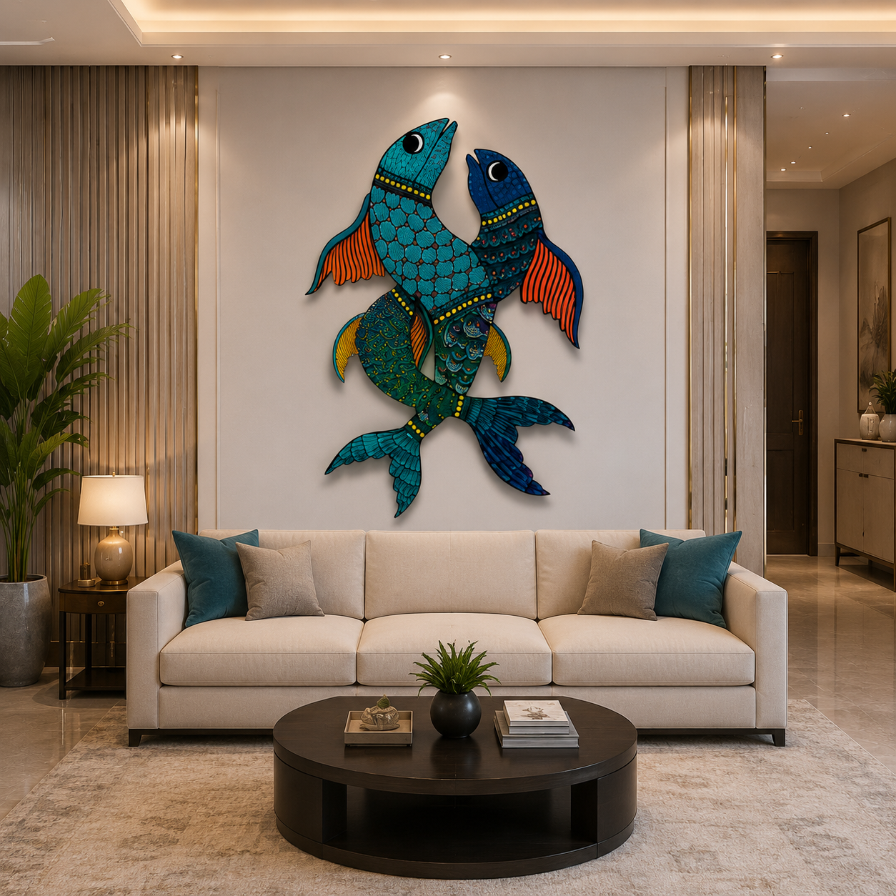 Twin Fish Madhubani Folk Art Wall Painting thumb 3