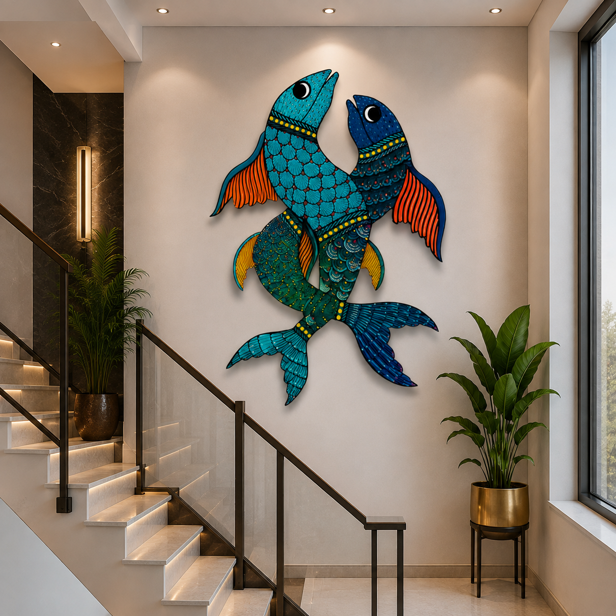 Twin Fish Madhubani Folk Art Wall Painting thumb 4