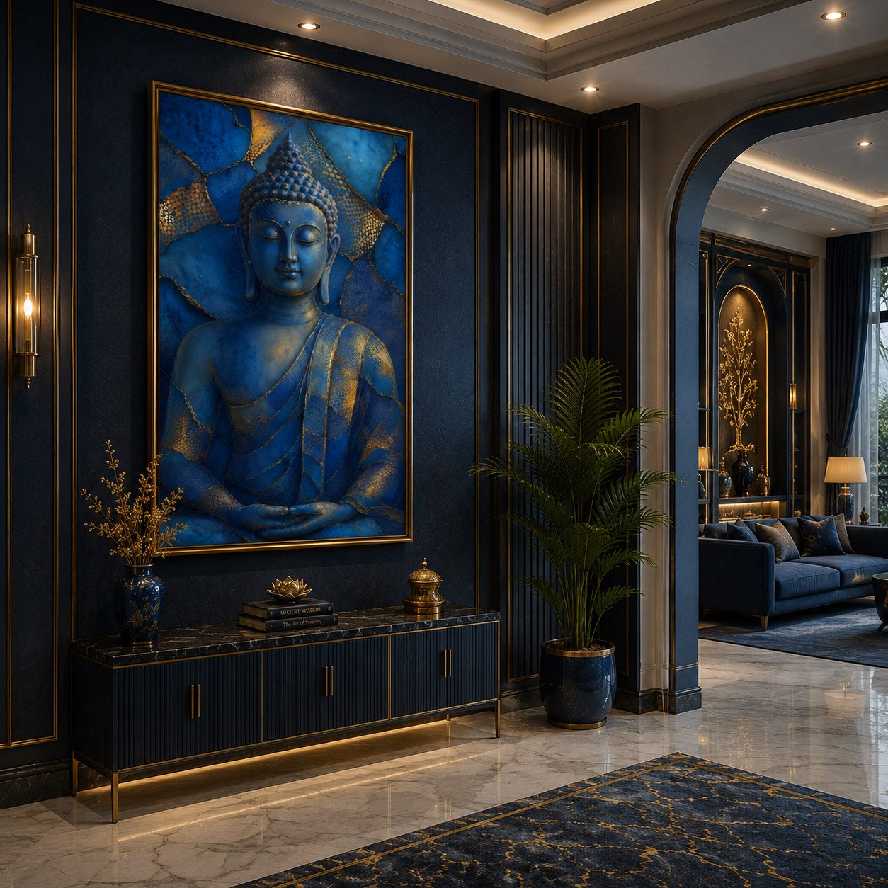 Blue & Gold Buddha Meditation Wall Art Painting thumb 2