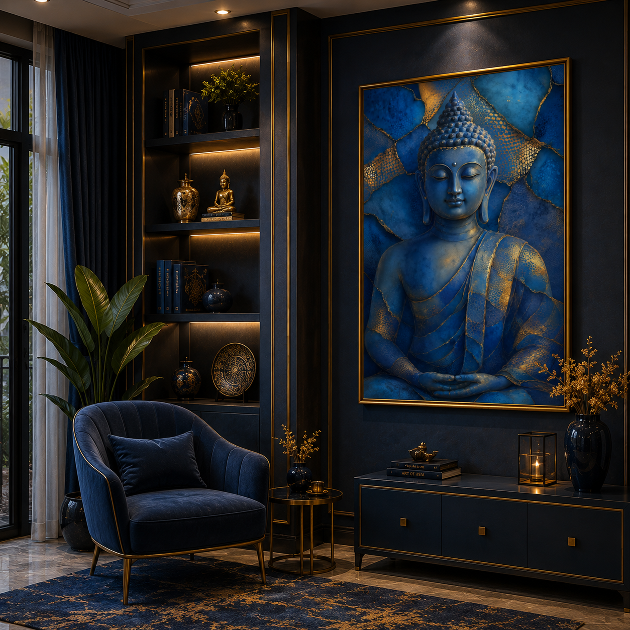 Blue & Gold Buddha Meditation Wall Art Painting thumb 3