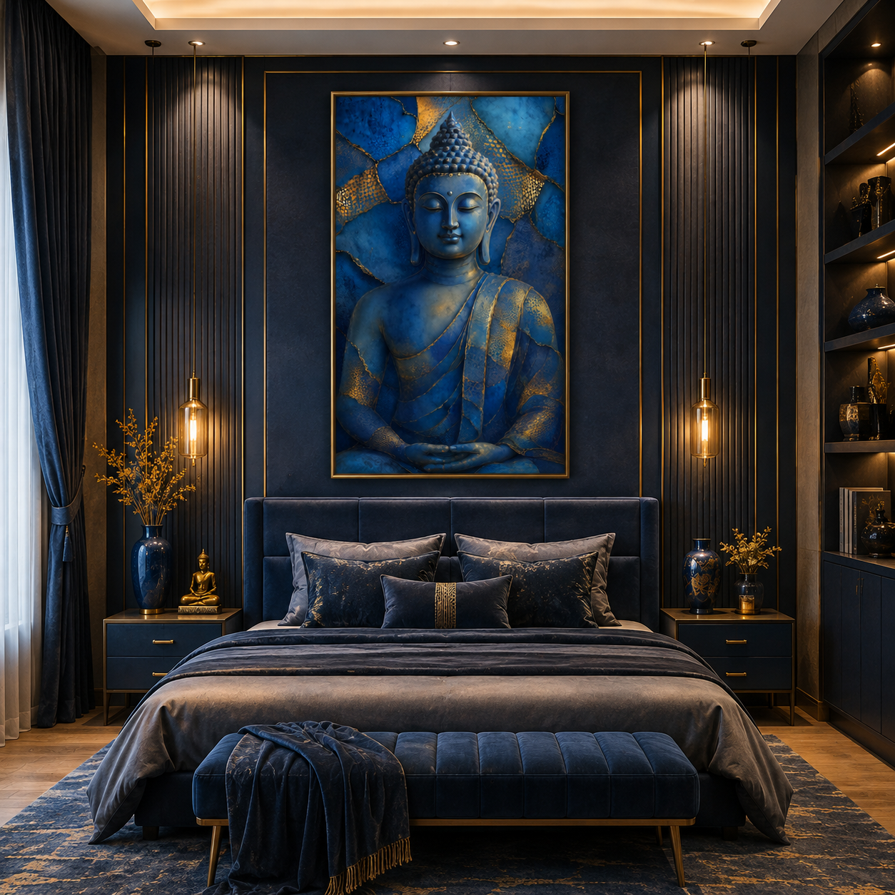 Blue & Gold Buddha Meditation Wall Art Painting thumb 4