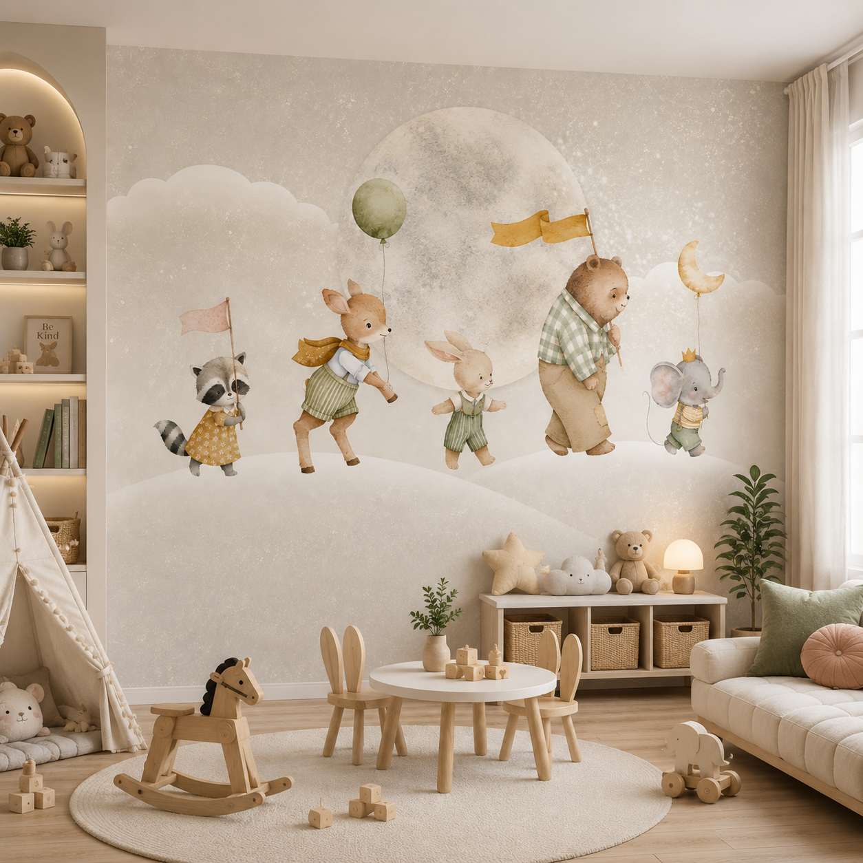 Moonlight Animal Parade Kids Wallpaper thumb 2