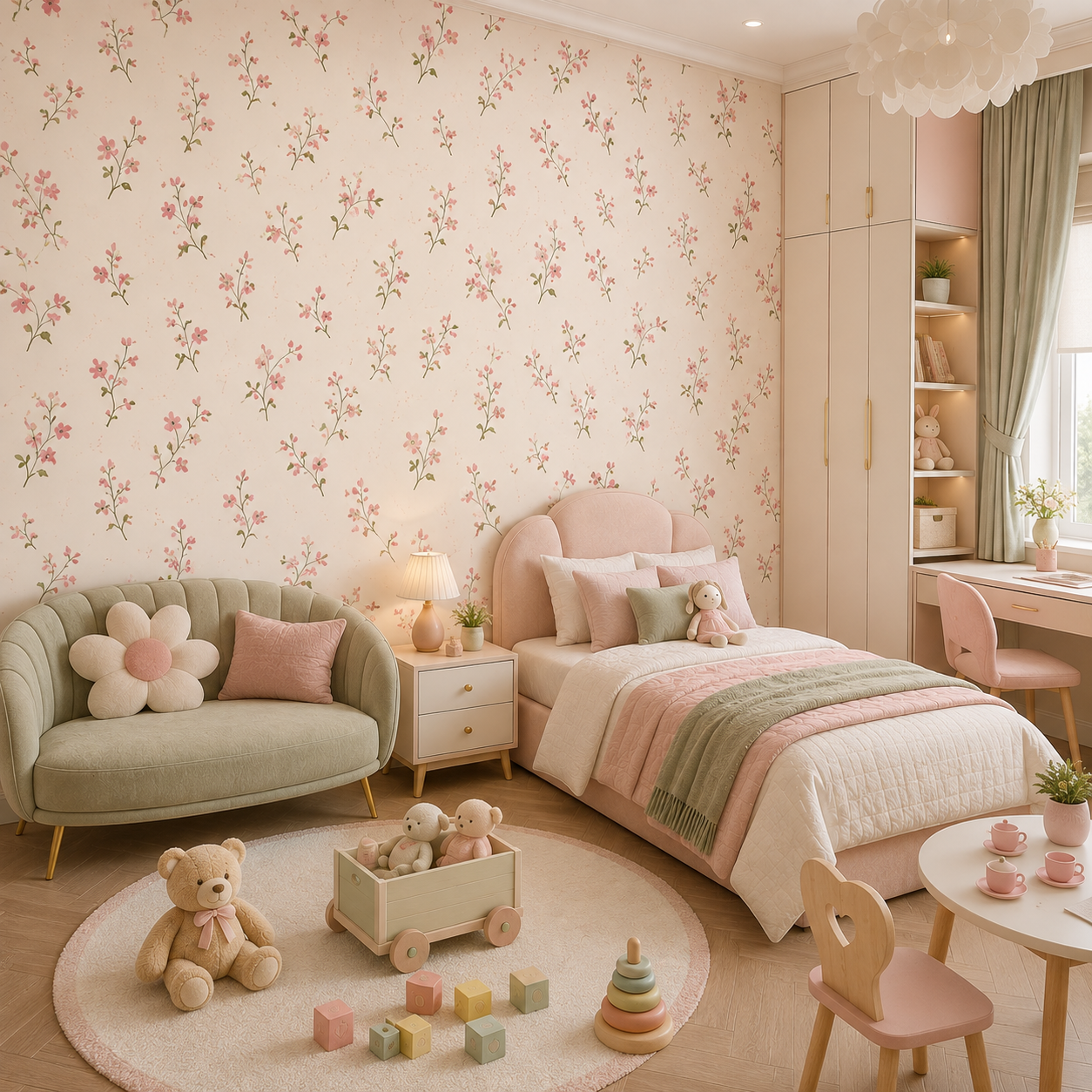 Blush Blossom Floral Kids Wallpaper thumb 2