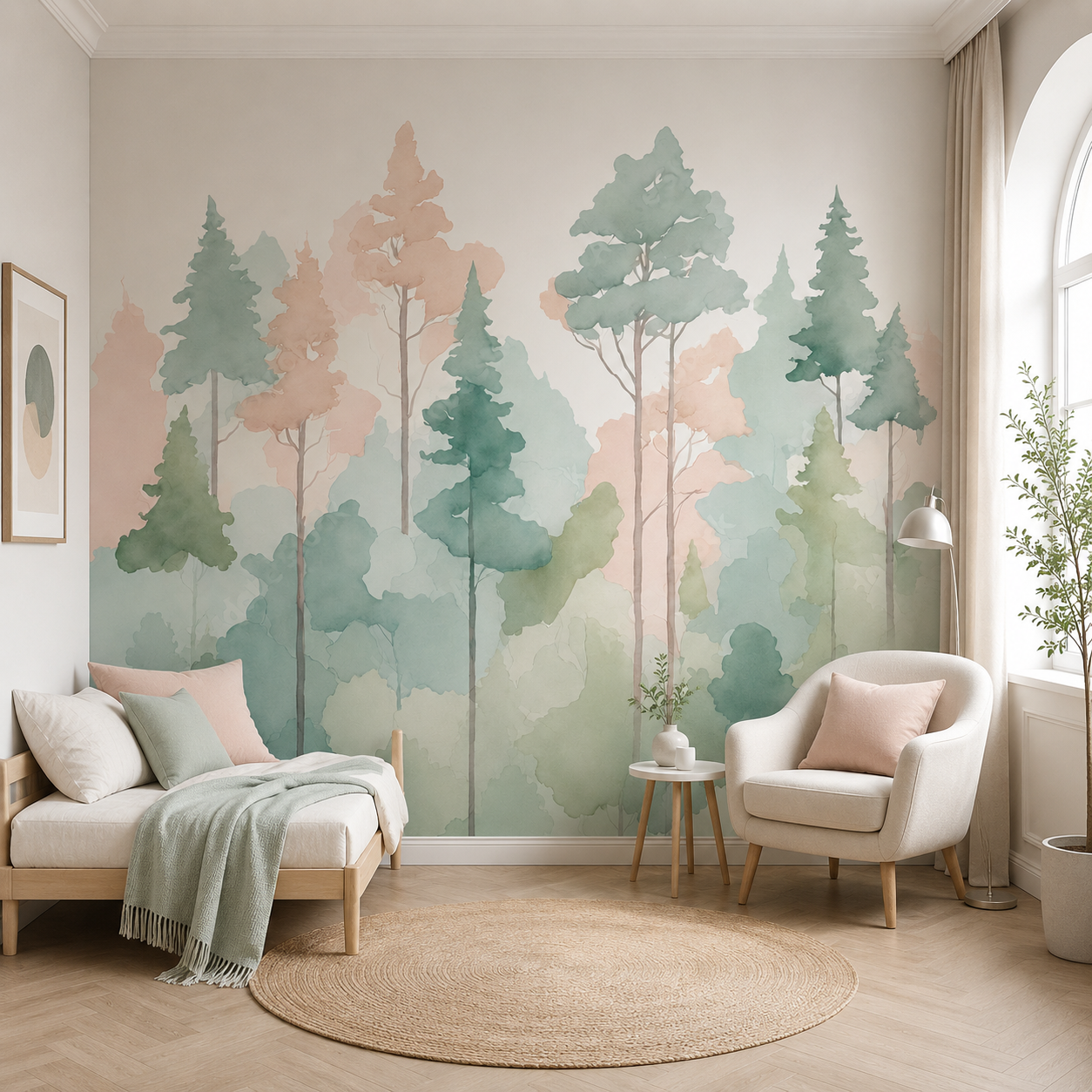Pastel Watercolor Forest Kids Room Wallpaper thumb 3