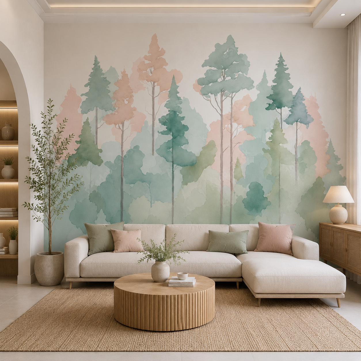 Pastel Watercolor Forest Kids Room Wallpaper thumb 4
