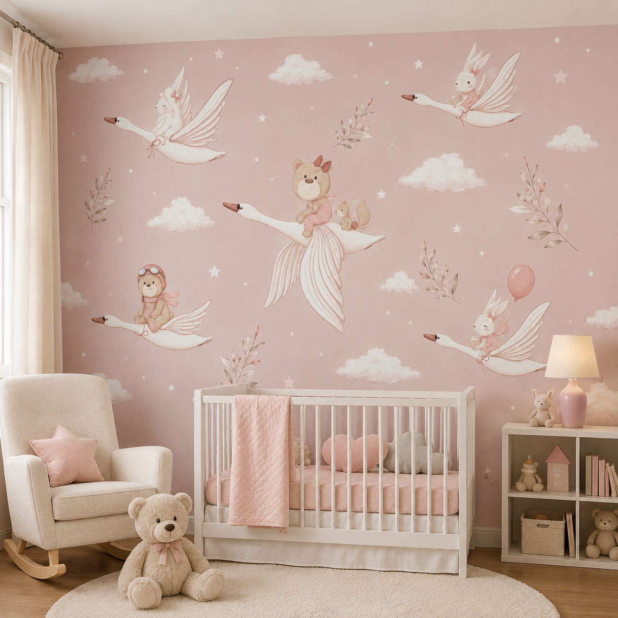 Dreamy Swan & Bunny Kids Wallpaper thumb 2