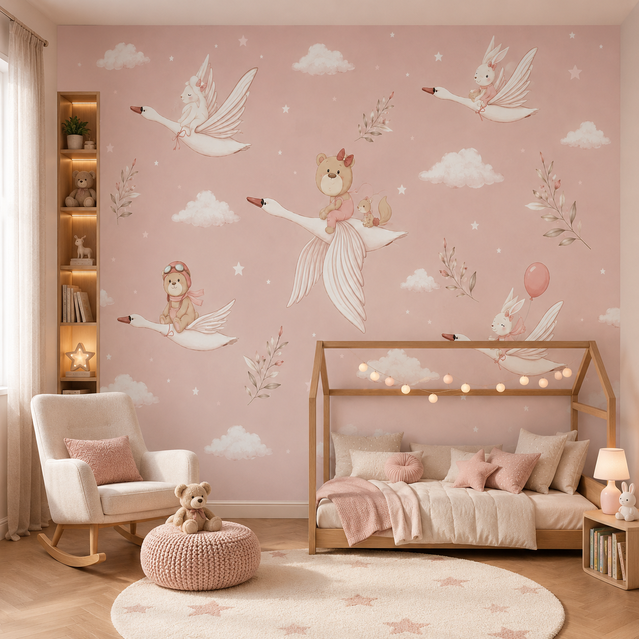 Dreamy Swan & Bunny Kids Wallpaper thumb 3